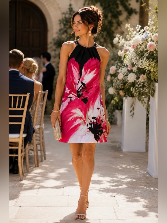 White House Black Market Dresses & Skirts - White House Black Market Pink Abstract Floral Halter Shift Dress M